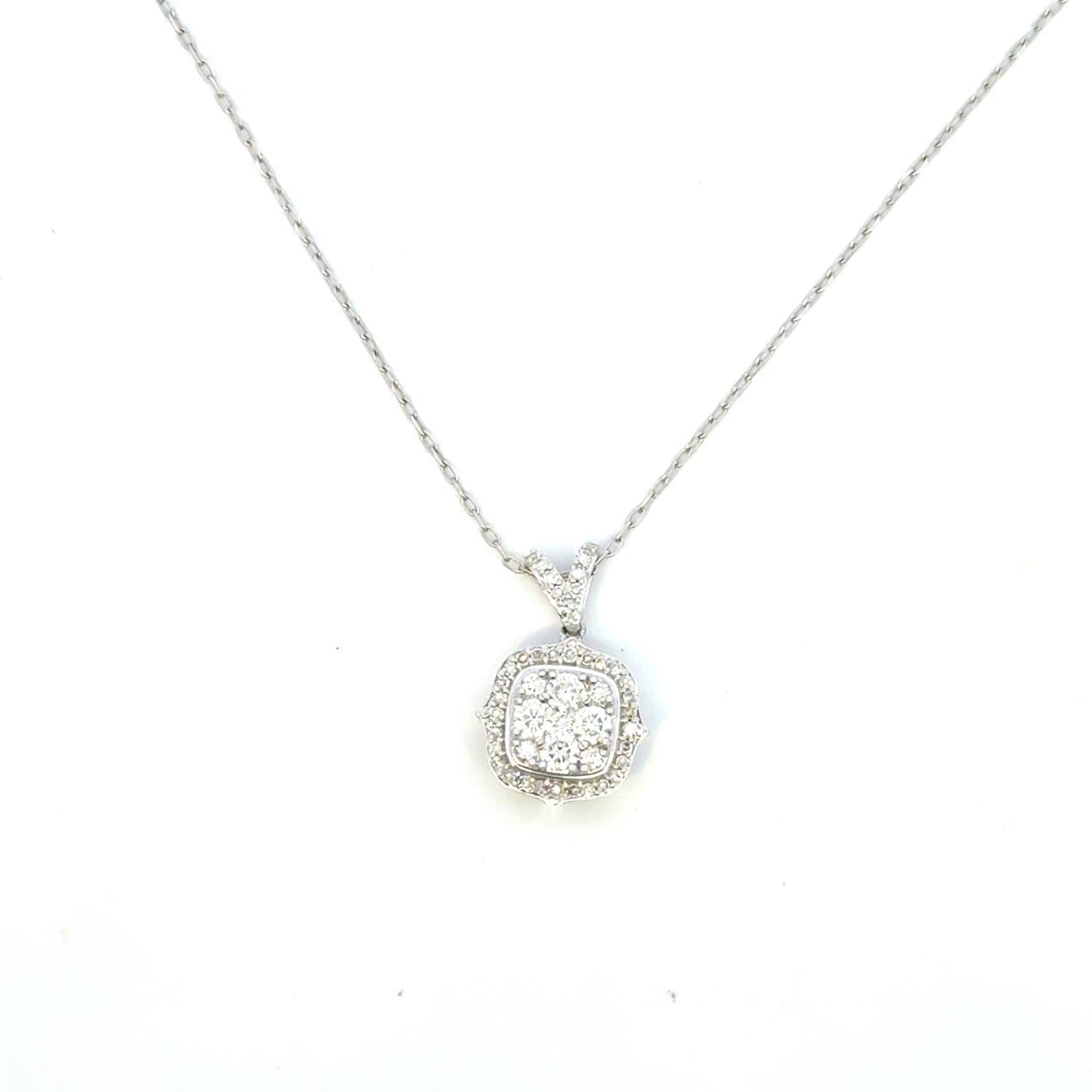 Aamiaa - 0.61 Carat Natural Diamond Cushion Halo Cluster Pendant