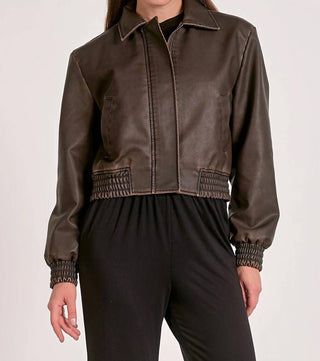 Elan - Faux Leather Bomber Jacket