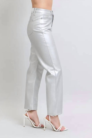 Trendsi - Women's Judy Blue Full Size High Waist Silver Faux Leather Pants Plus Size