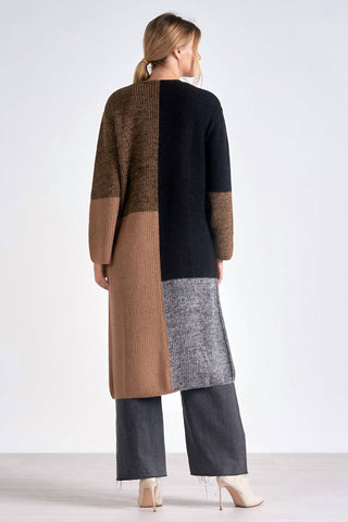 Elan - Cardigan longo com blocos de cores