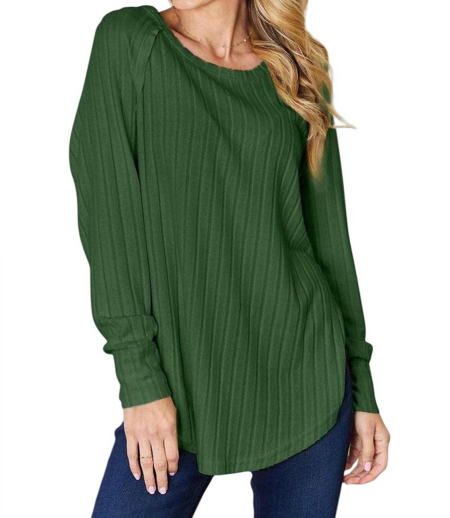 Basic Bae - Chic Ribbed Round Neck Slit Tee