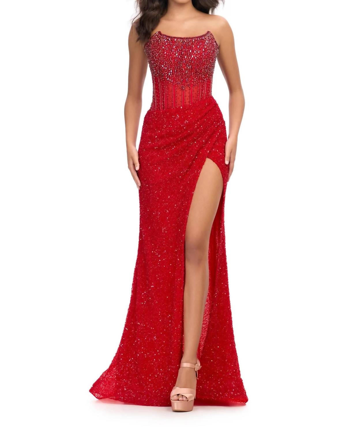 Ashleylauren - Crystal Beadwork Strapless Gown