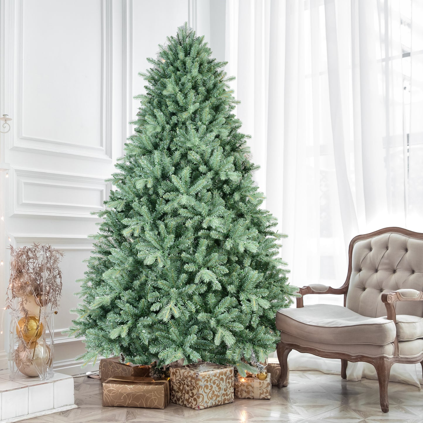 4FT Blue-Green Artificial Christmas Tree – 592 Tips, Hinged Branches