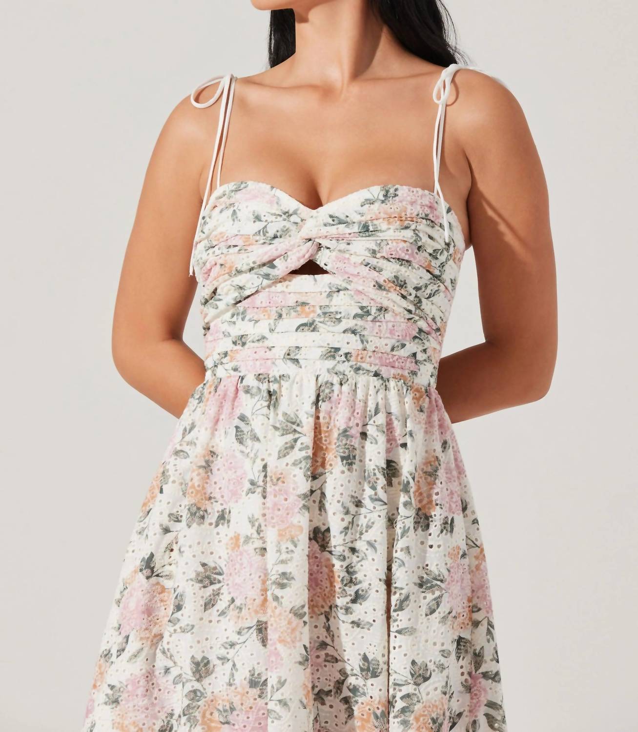 Astr - Sariah Pleated Eyelet Midi Dress