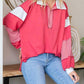 7Th Ray - Color Block Collar Oversized Long Sleeve Top