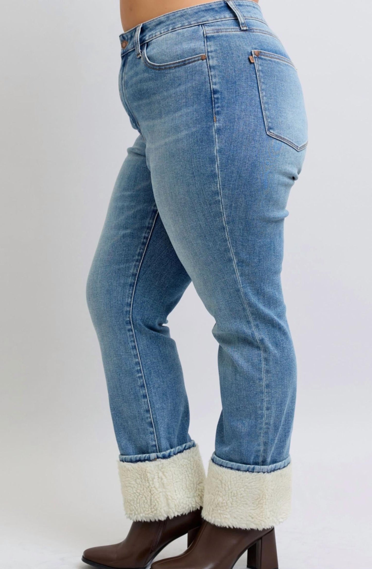 Judy Blue - High Waist Shearling Cuffed Straight Leg Jean