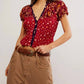 Free People - RED FLORAL BELLA BLOUSE