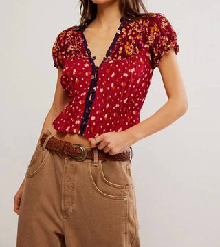 Free People - RED FLORAL BELLA BLOUSE