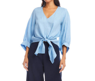 Karen Kane - Blouson Sleeve Linen Tie-Front Top