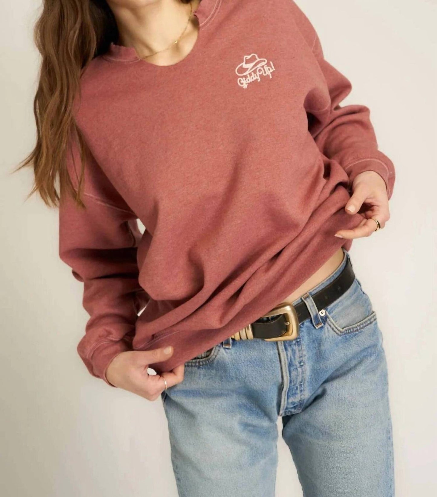 Project Social T - Giddy Up Embroidered Cut Crew Sweatshirt