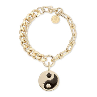 Eklexic - Pulseira feminina de corrente dupla com pingente grande de esmalte Yin Yang