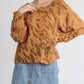 Umgee - Animal Print Round Neck Distressed Sweater