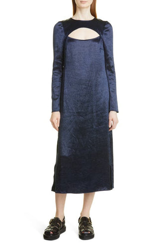 Baum und Pferdgarten Aneto Cutout Long Sleeve Satin Dress in Navy Blazer at Nordstrom, Size 6 Us