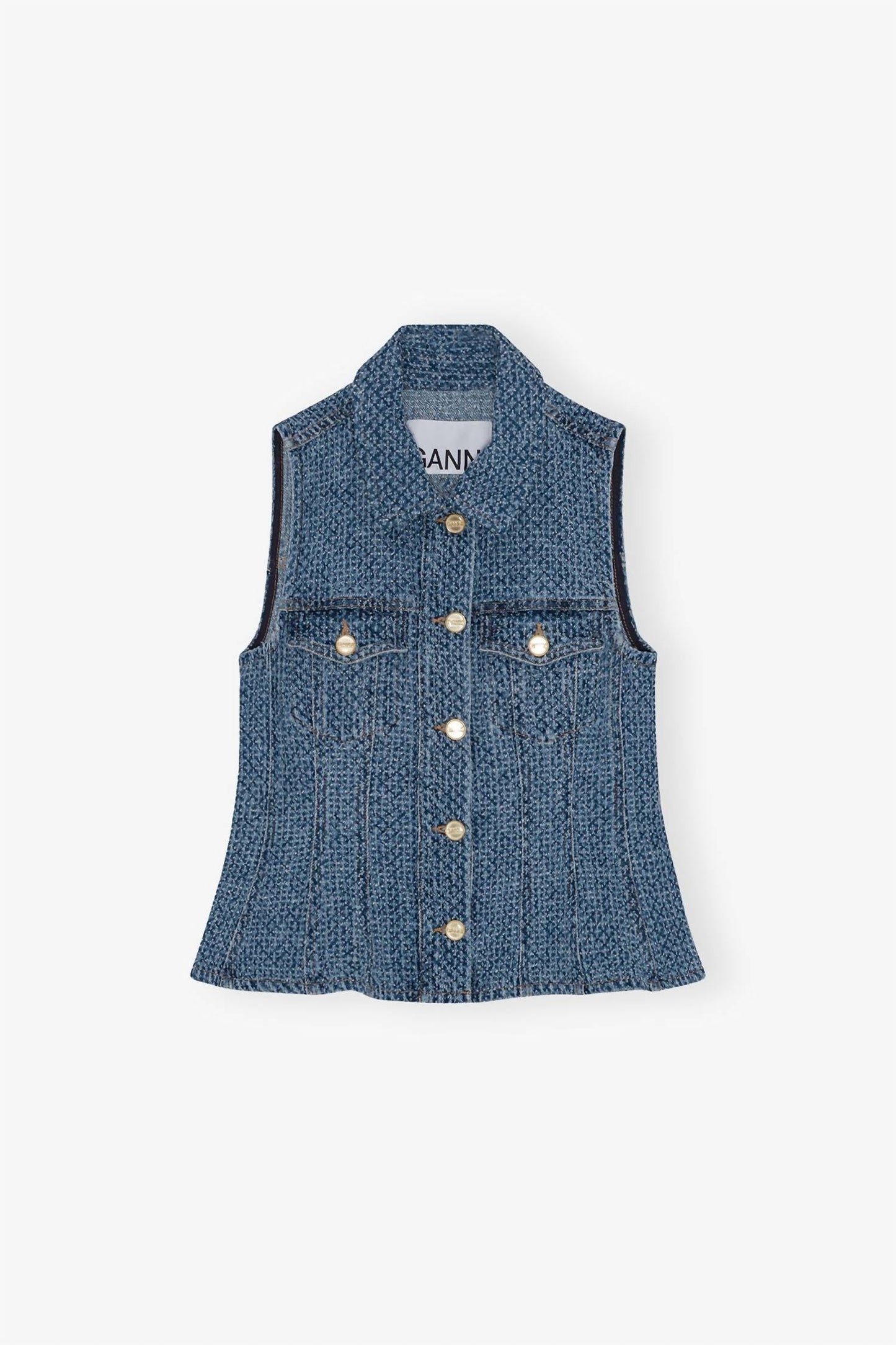 Ganni - Fluffy Denim Fitted Top