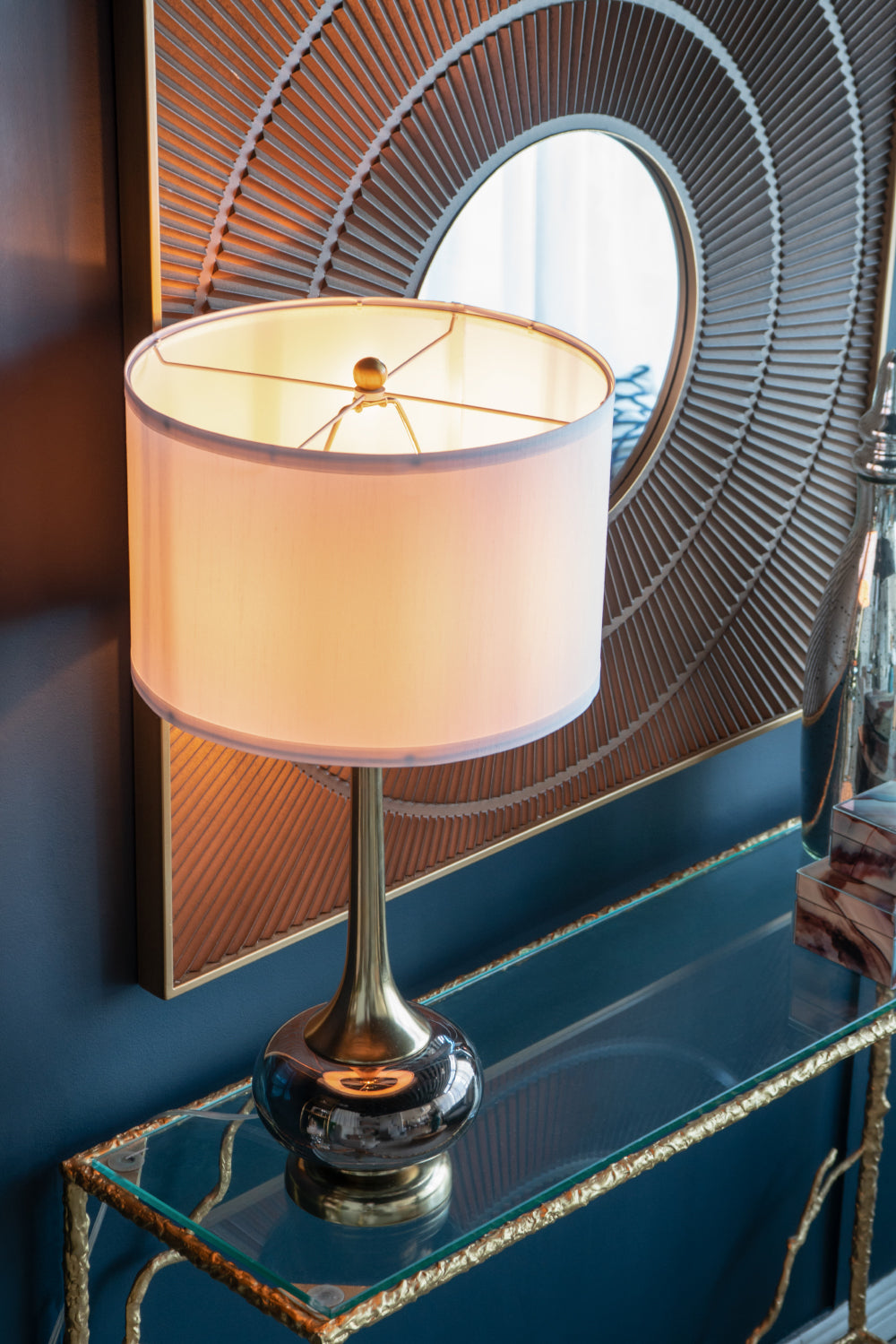 D15x29 Table Lamp with Glass Drum Shade