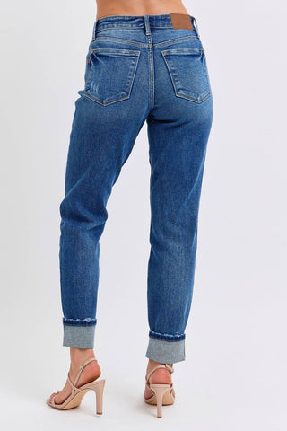 Judy Blue - Calça jeans boyfriend de cintura média com punho