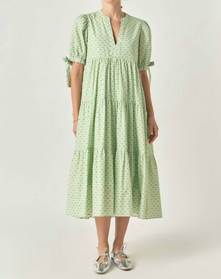 English Factory - Vestido midi estampado com decote em V e camadas
