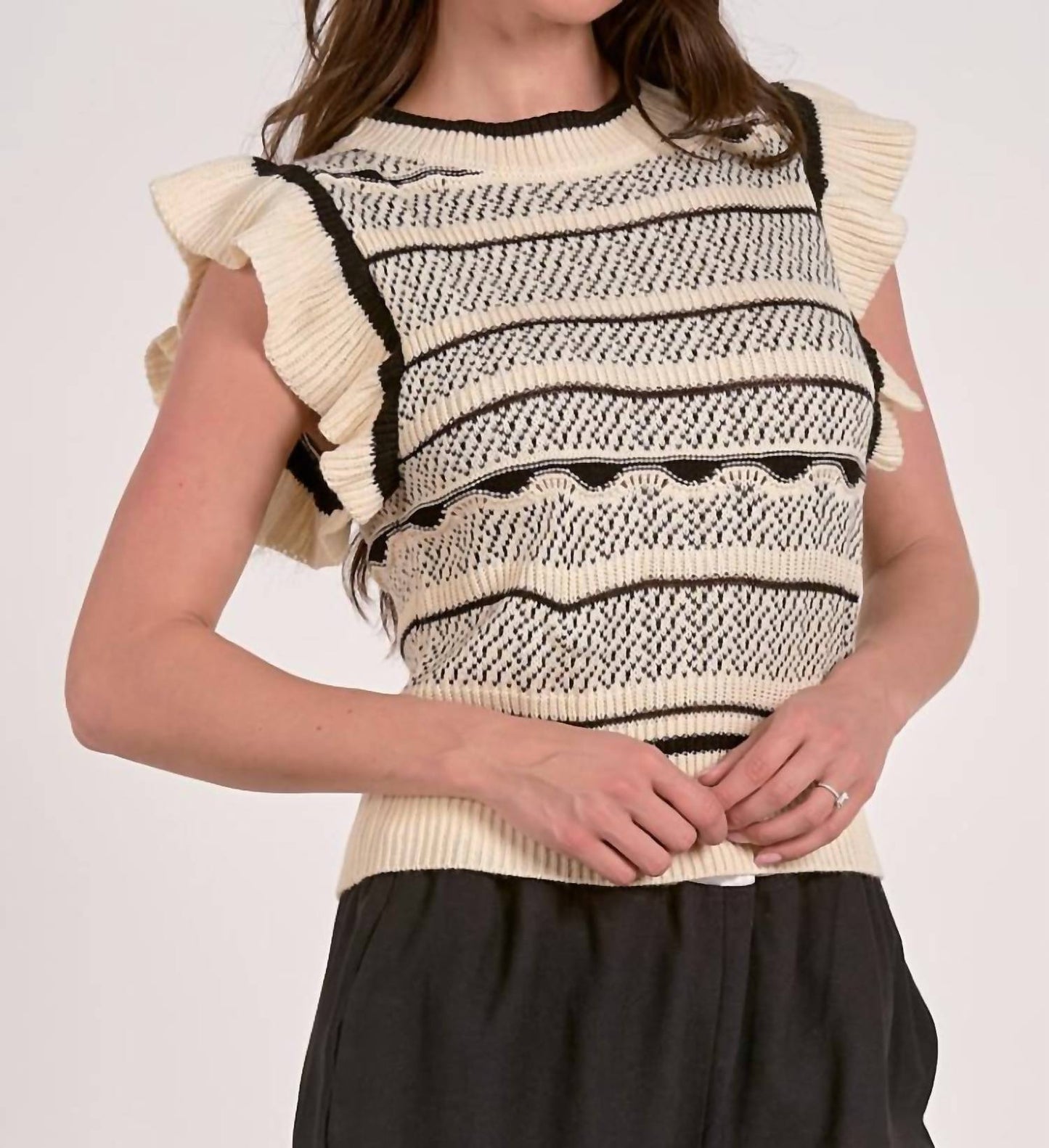Elan - Flutter Sleeve Knit Tank Sweater