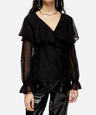 Topshop - Blusa de chiffon transparente com babados e amarração na cintura