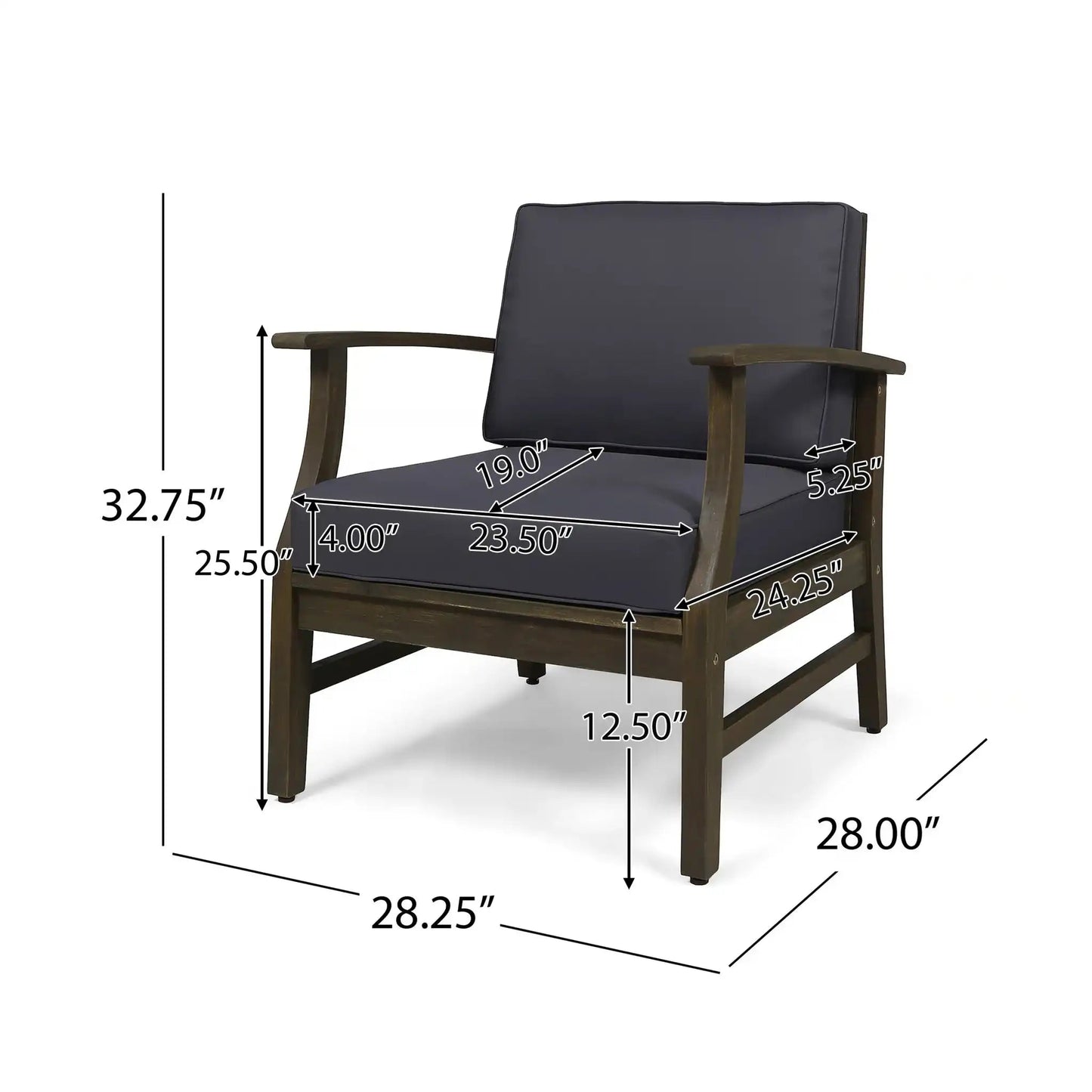 Perla Contemporary Club Chair with Water-Resistant Cushion