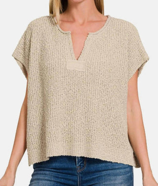 Zenana - Short Sleeve Side Slit Sweater