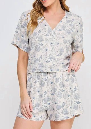 Allie Rose - Seashell Print Linen V-neck Top