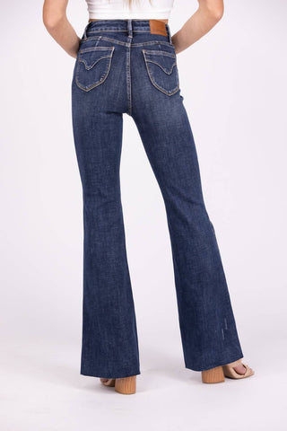 Judy Blue - Calça jeans flare com controle de barriga e cintura alta para segurar o olhar