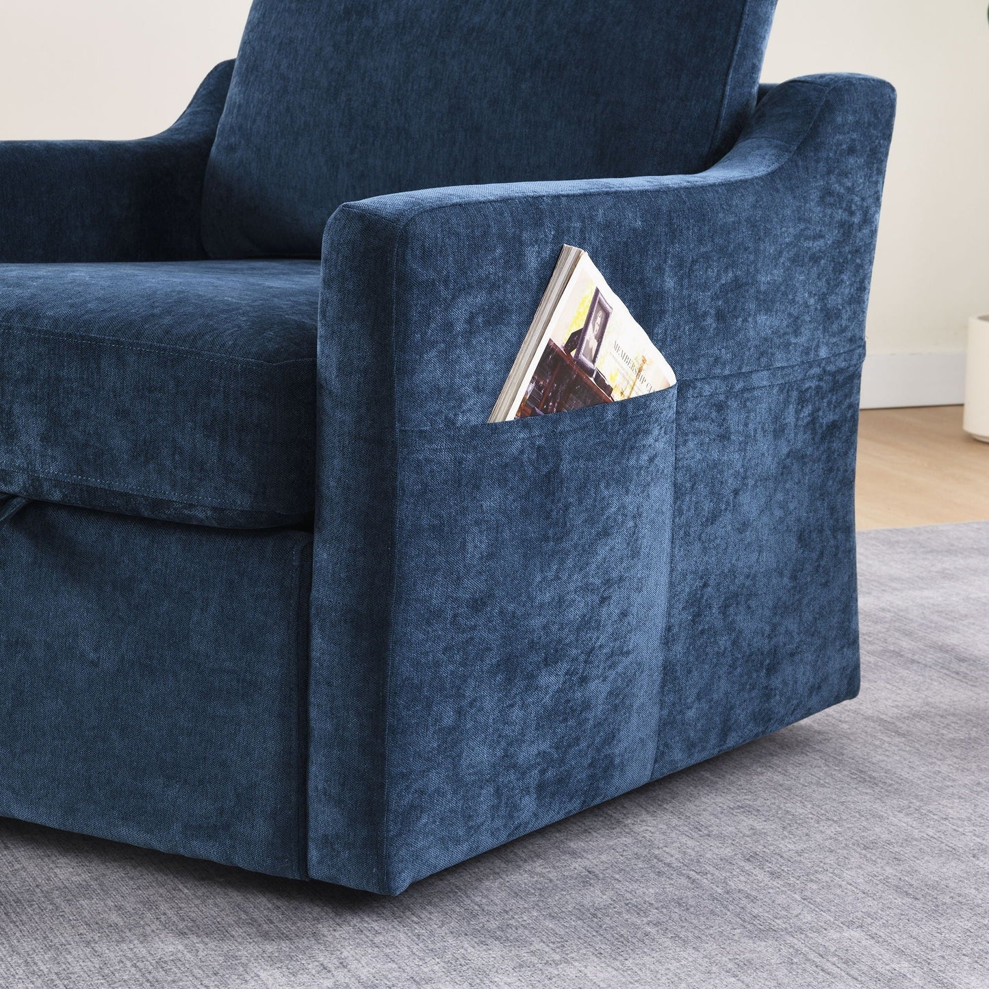 Swivel Arm Chair With USB Type-C Charging And Book Pocket