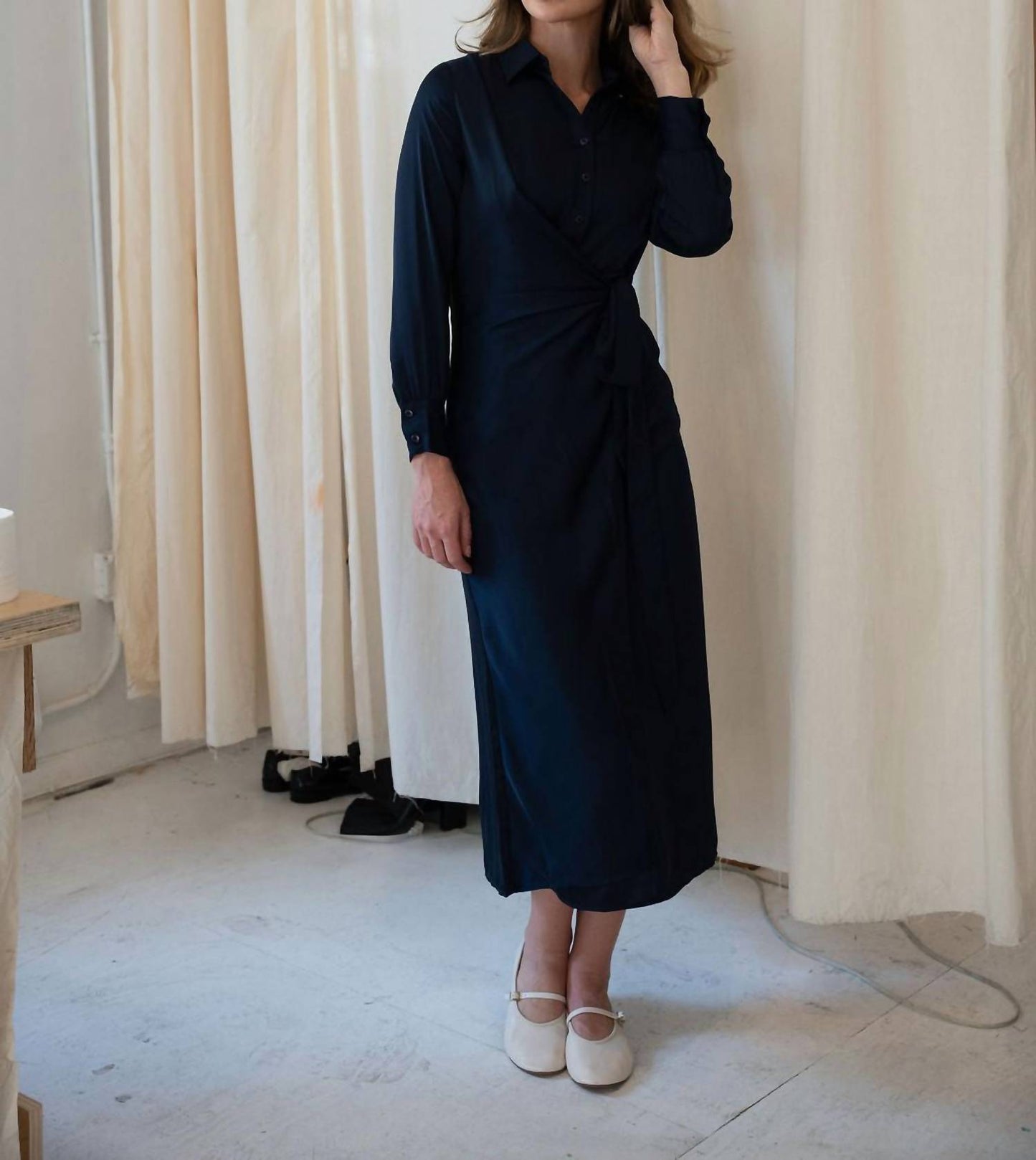 Mima Rosso - Faux Wrap Shirt Dress