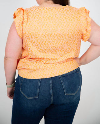 Bibi - Curvy Floral Damask Ruffle Sleeve Top