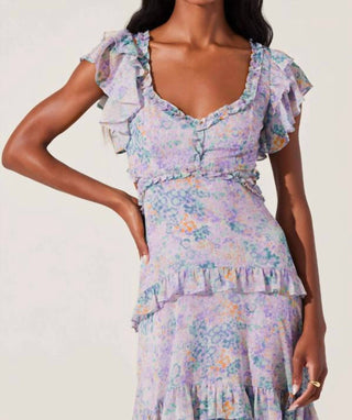 Astr - Vestido longo com babados e camadas florais Mable
