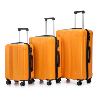 3-Piece Luggage Set – 20" / 24" / 28" ABS Spinner Suitcase with 360° Wheels & Combination Lock (Black+Orange)
