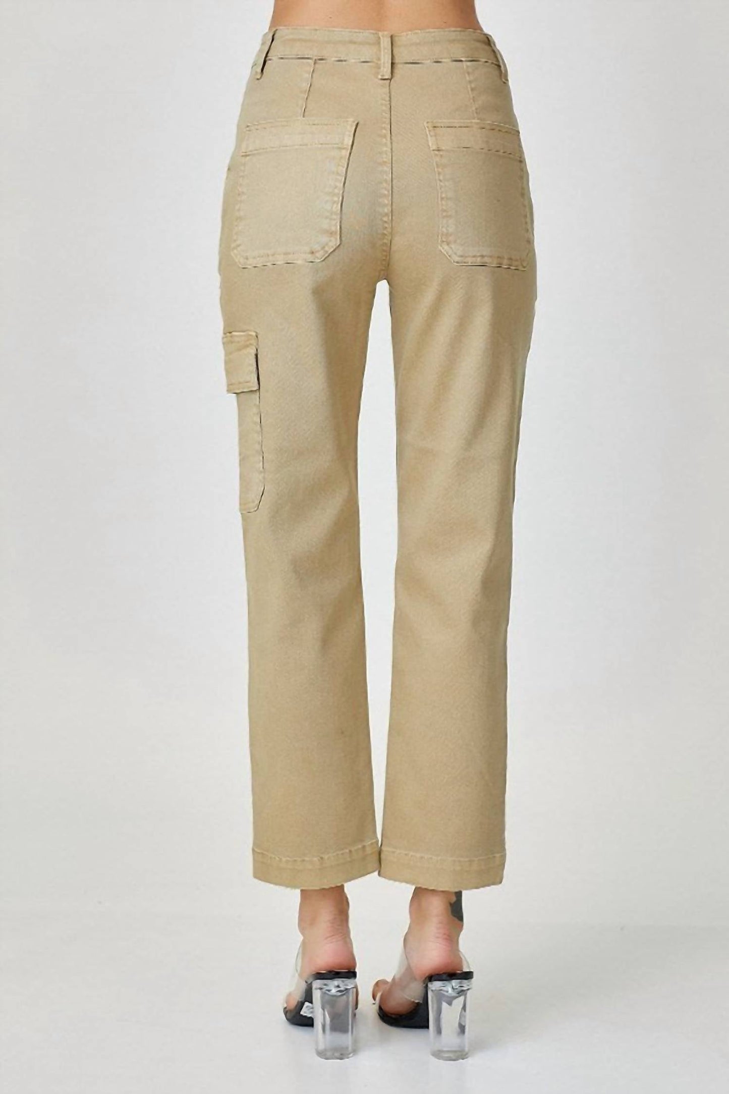 Risen - High-rise Sand Cargo Boyfriend Jeans
