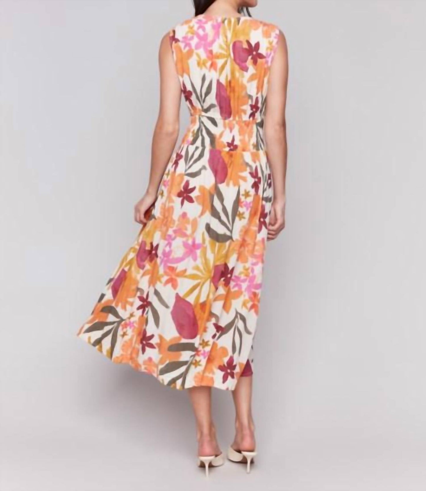 Charlie B - Printed Sleeveless V-neck Dress With Ruching At Empire Waist