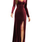Sorella Vita - Long Sleeve Velvet Bridesmaid Dress with V-Neckline and Thigh Slit