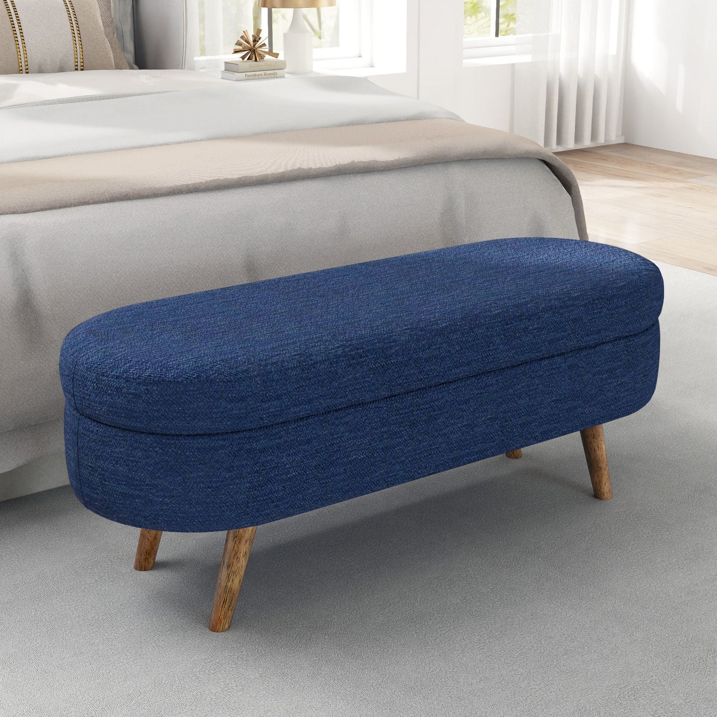 Ottoman Oval Storage Bench with Rubber Wood Legs