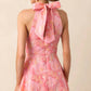B.Right - Vibrant Floral Jacquard Halter Neck Dress With Ribbon Back