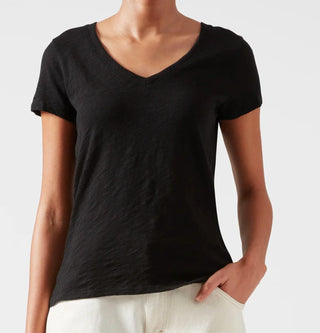 Atm - Camiseta feminina Slub Jersey School Boy com decote em V