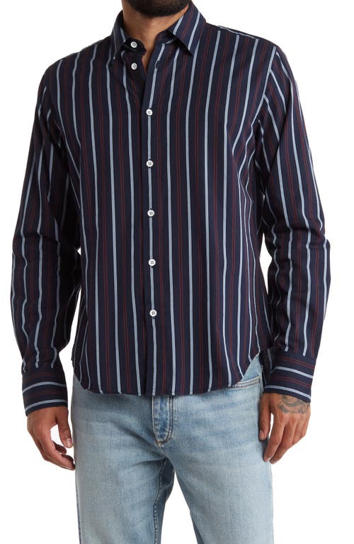 rag & bone Men's Rove Stripe Cotton Button-Up Shirt in Stripe Navy, Size Medium R