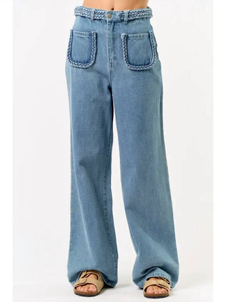 Lalavon - Calça jeans longa com dois bolsos e frente reta