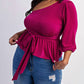 The Curve La - Plus Size One Shoulder Peplum Top With Tie