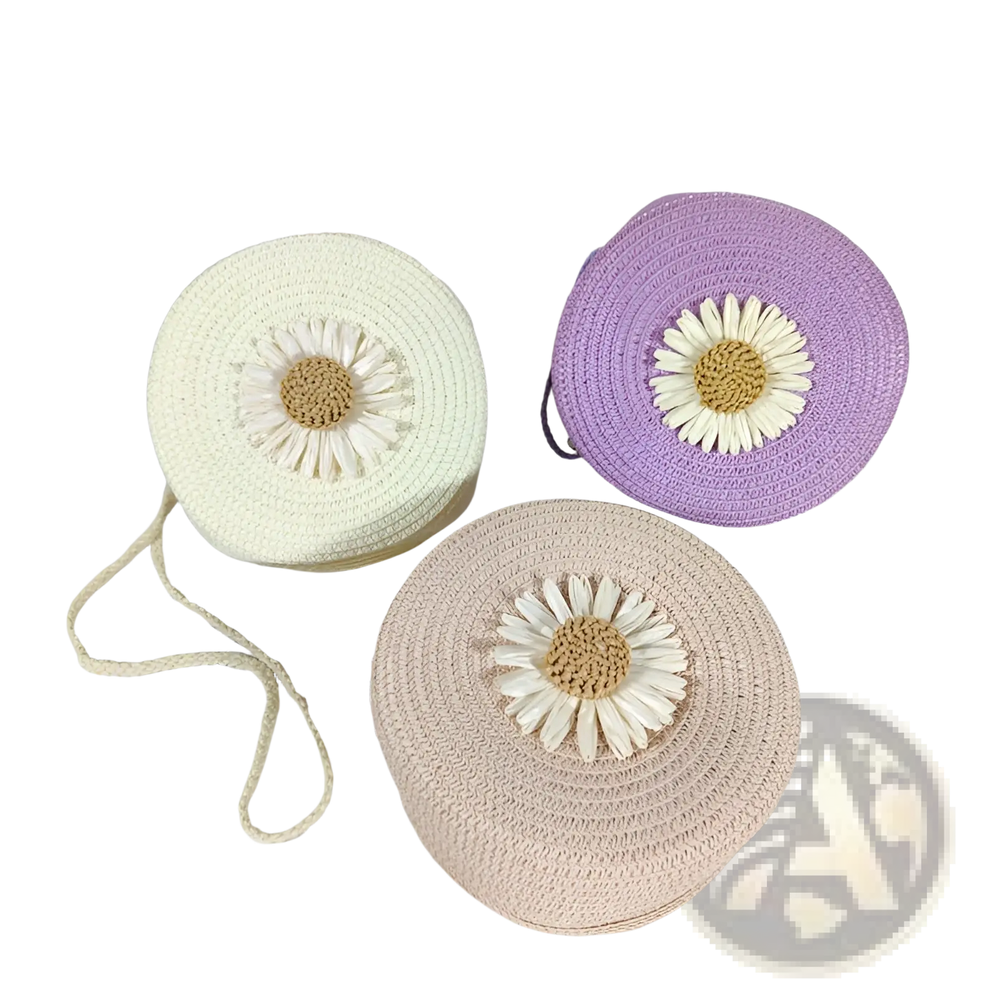 Daisy Straw Crossbody Bag Round Woven Shoulder Purse