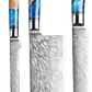 Damascus Chef Knife Set Blue Resin Handle 7 Piece