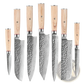 Damascus Steel Chef Knife Set 7 Piece Hammered Wood Handle