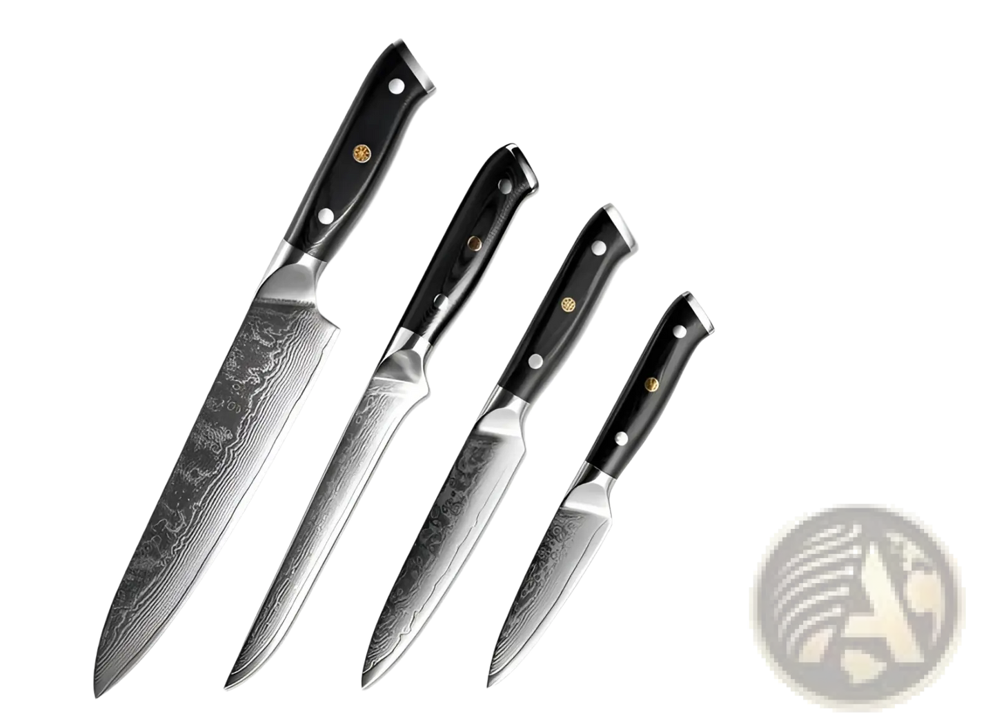 Damascus Steel Kitchen Knife Set 4 Piece G10 Handle