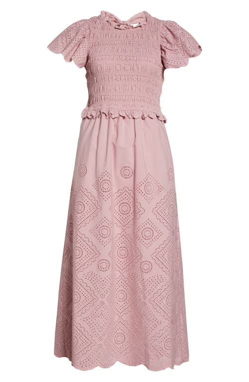 Sea Vienne Smocked Bodice Cotton Eyelet Dress in rose, Size 6