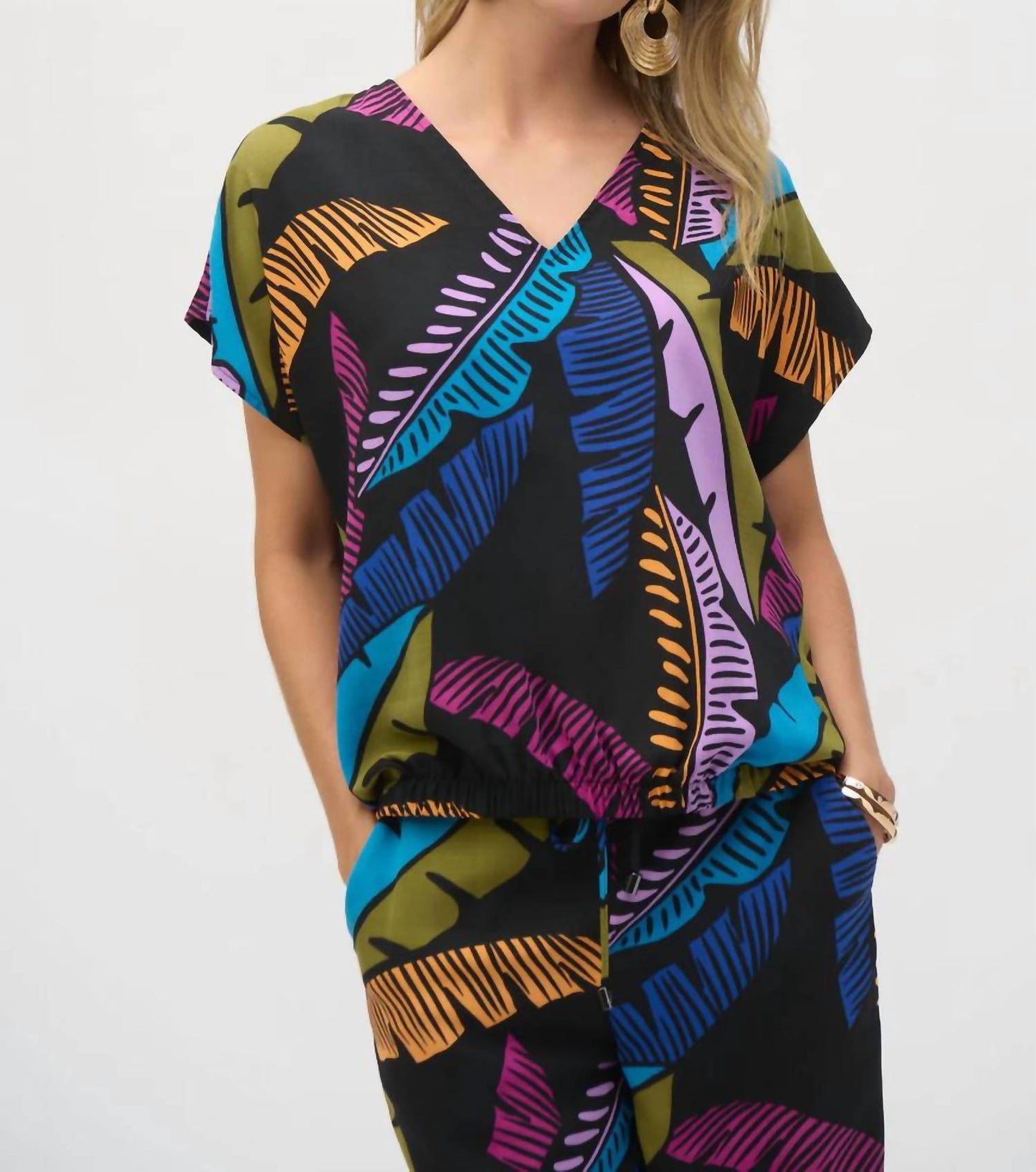 Joseph Ribkoff - V- Neck Palm Leaves Top