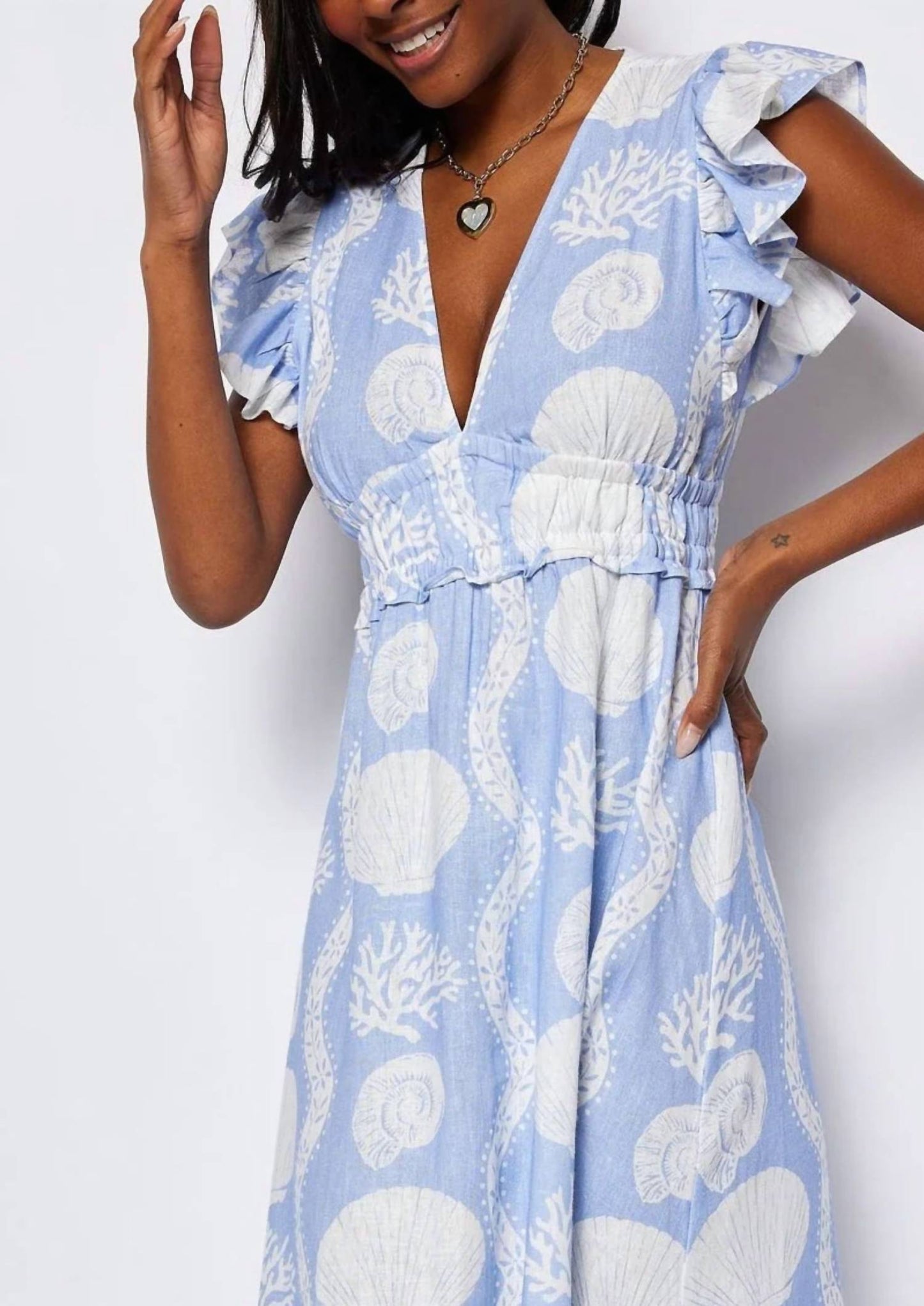 Sail To Sable - V-neck Flutter Sleeve Maxi Dress