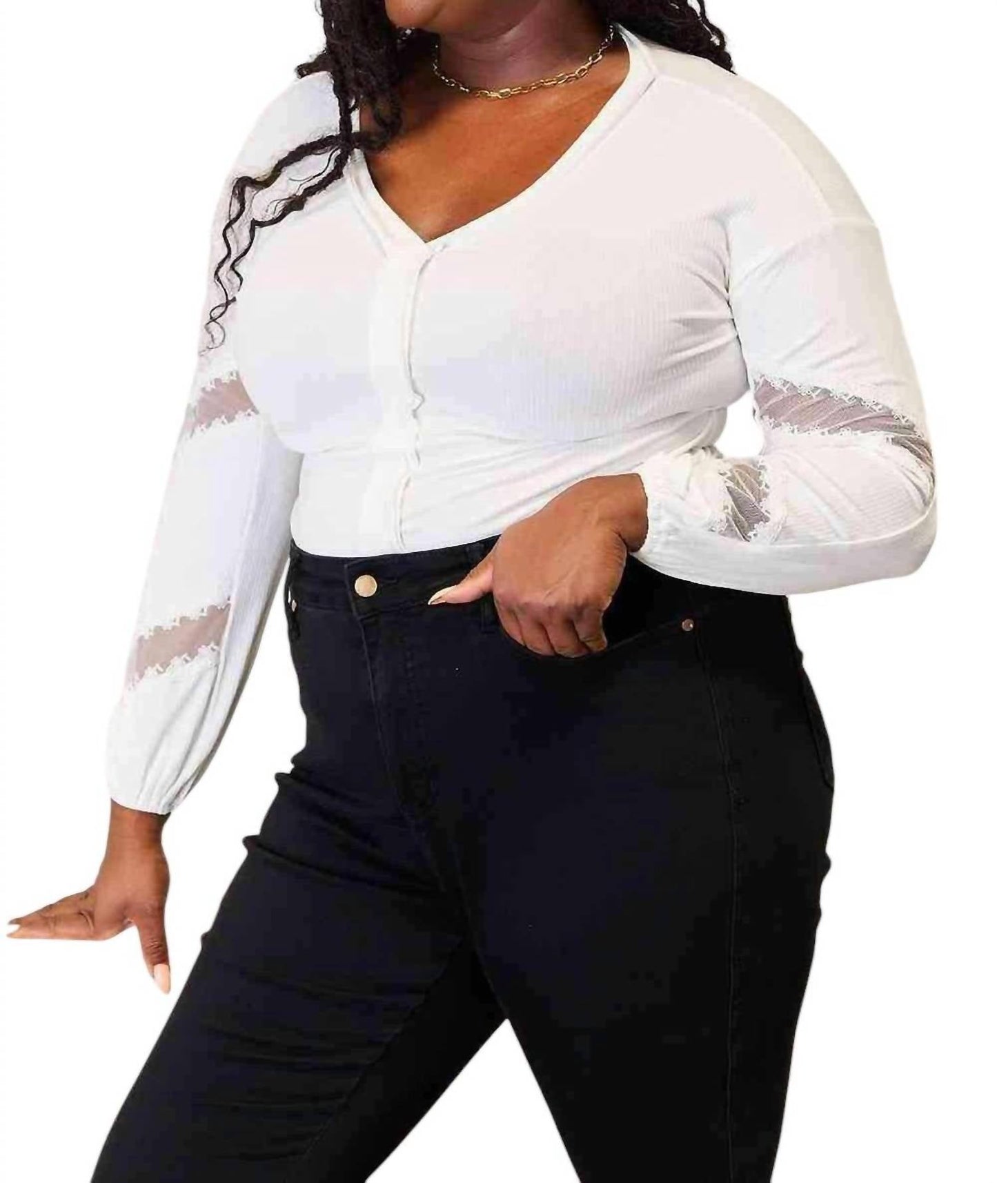 Double Take - Elegant Lace V-Neck Blouse