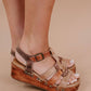 Bedstu - Women's Buckle Ankle Strap Wooden Wedge Sandal